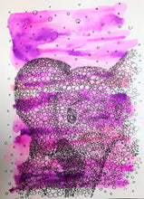 Hand-painted greeting card - Pink and purple with abstract circle Baby Elephant Design - eDgE dEsiGn London