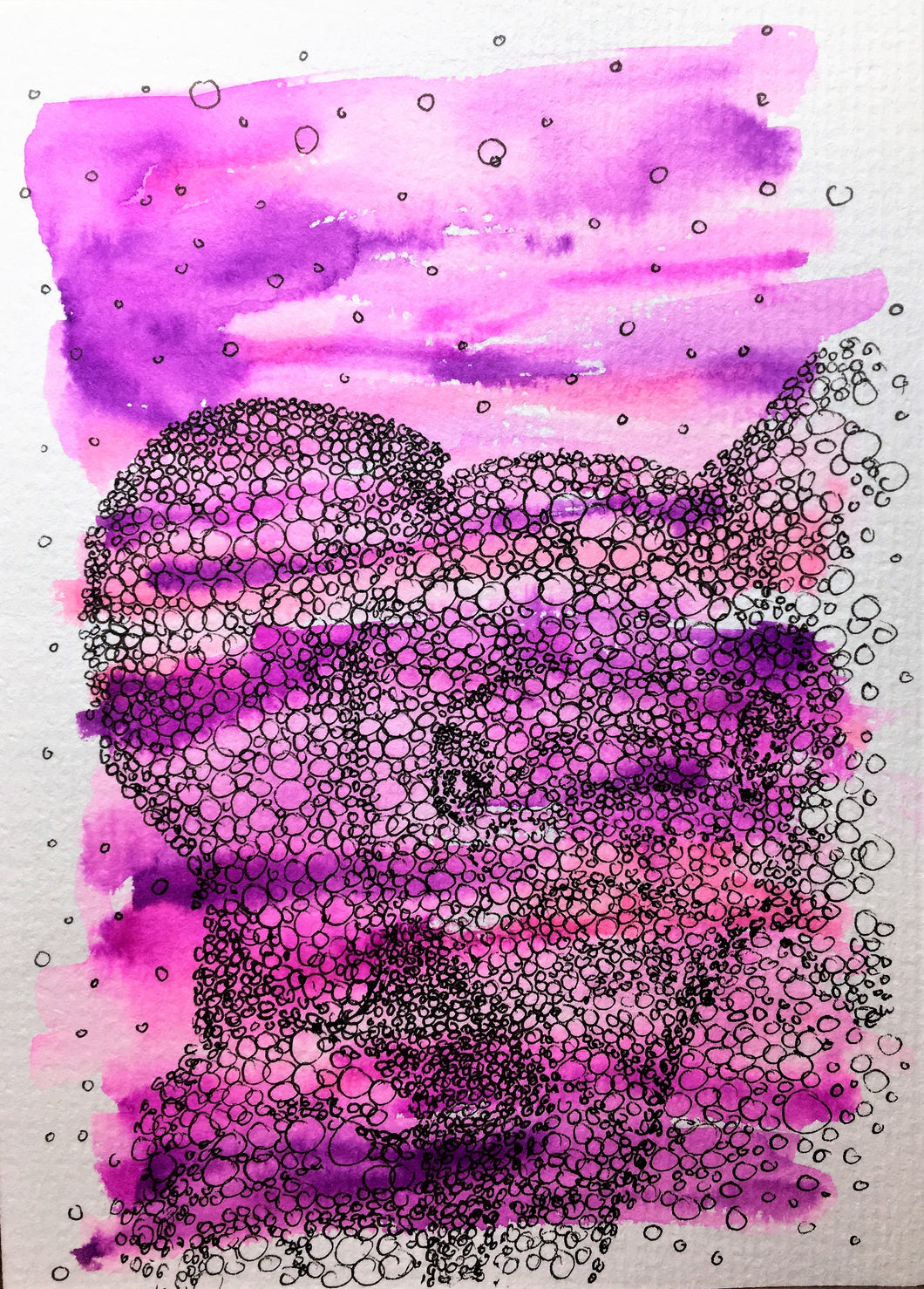 Hand-painted greeting card - Pink and purple with abstract circle Baby Elephant Design - eDgE dEsiGn London