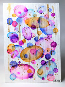 Original Hand Painted Greeting Card - Abstract Pink, Orange, Purple, Blue and Gold Circle Design - eDgE dEsiGn London