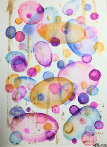 Original Hand Painted Greeting Card - Abstract Pink, Orange, Purple, Blue and Gold Circle Design - eDgE dEsiGn London