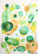 Original Hand Painted Greeting Card - Abstract Green, Orange, Yellow and Gold Circle Design - eDgE dEsiGn London