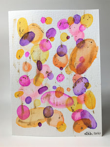 Original Hand Painted Greeting Card - Abstract Orange, Yellow, Pink and Gold Circle Design - eDgE dEsiGn London