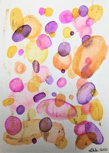 Original Hand Painted Greeting Card - Abstract Orange, Yellow, Pink and Gold Circle Design - eDgE dEsiGn London