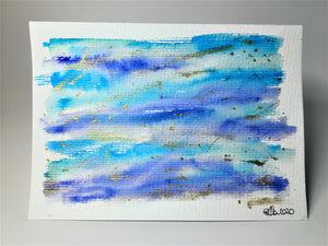 Original Hand Painted Greeting Card - Abstract Blue, Turquoise and Gold - eDgE dEsiGn London