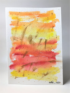 Original Hand Painted Greeting Card - Abstract Yellow, Orange, Red and Gold - eDgE dEsiGn London
