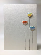 Hand-painted greeting card - Three abstract heart flowers design - eDgE dEsiGn London