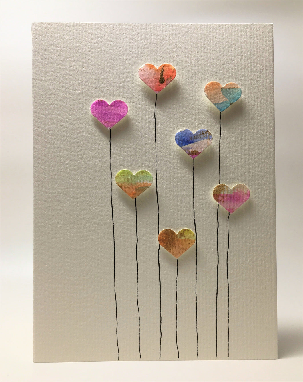Original Hand Painted Greeting Card - Seven Abstract Heart Flowers - eDgE dEsiGn London