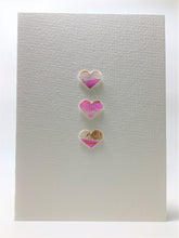 Original Hand Painted Greeting Card - Three Pink, White and Gold Hearts - eDgE dEsiGn London