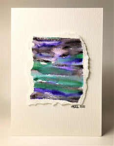 Original Hand Painted Greeting Card - Abstract Green, Black, Purple and Silver Design - eDgE dEsiGn London