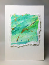Original Hand Painted Greeting Card - Abstract Green, Blue and Gold Design - eDgE dEsiGn London