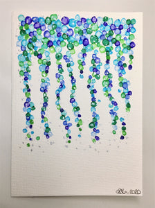 Original Hand Painted Greeting Card - Abstract Blue, Purple, Green, and Silver Strand - eDgE dEsiGn London