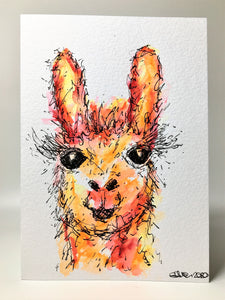 Original Hand Painted Greeting Card - Abstract Llama Design - eDgE dEsiGn London