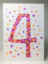 Original Hand Painted Birthday Card - 4th Birthday - Purple/Pink/Orange/Red Bubbles Design - eDgE dEsiGn London