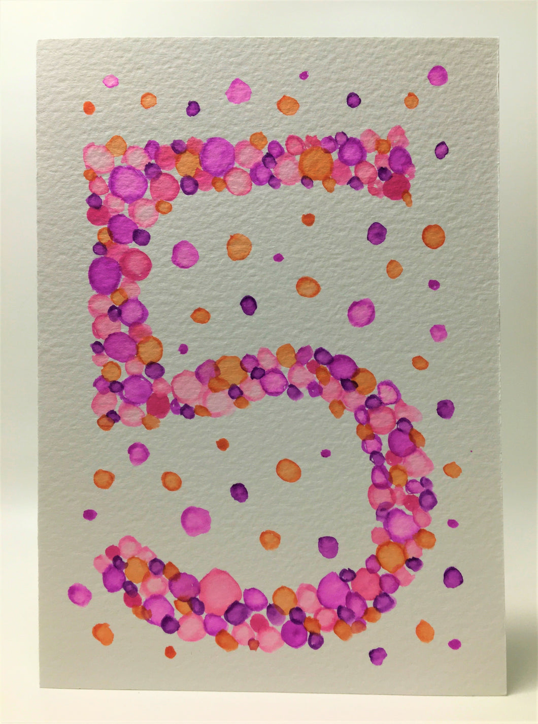 Original Hand Painted Birthday Card - 5th Birthday - Pink/Purple/Orange Bubbles Design - eDgE dEsiGn London
