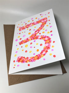 Original Hand Painted Birthday Card - 3rd Birthday - Pink/Orange/Red Bubbles Design - eDgE dEsiGn London