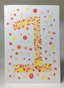 Original Hand Painted Birthday Card - 1st Birthday - Orange/Yellow/Red Bubbles Design - eDgE dEsiGn London