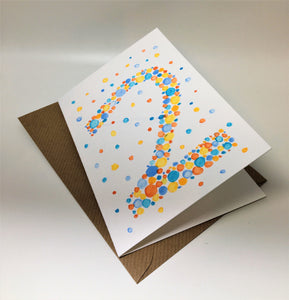 Original Hand Painted Birthday Card - 2nd Birthday - Orange/Turquoise/Blue/Red Bubbles Design - eDgE dEsiGn London