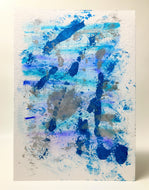 Original Hand Painted Greeting Card - Abstract Turquoise, Celestial Blue and Silver - eDgE dEsiGn London