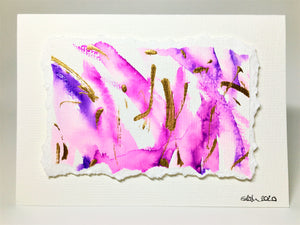 Original Hand Painted Greeting Card - Abstract Pink, Purple and Gold Raised Design - eDgE dEsiGn London