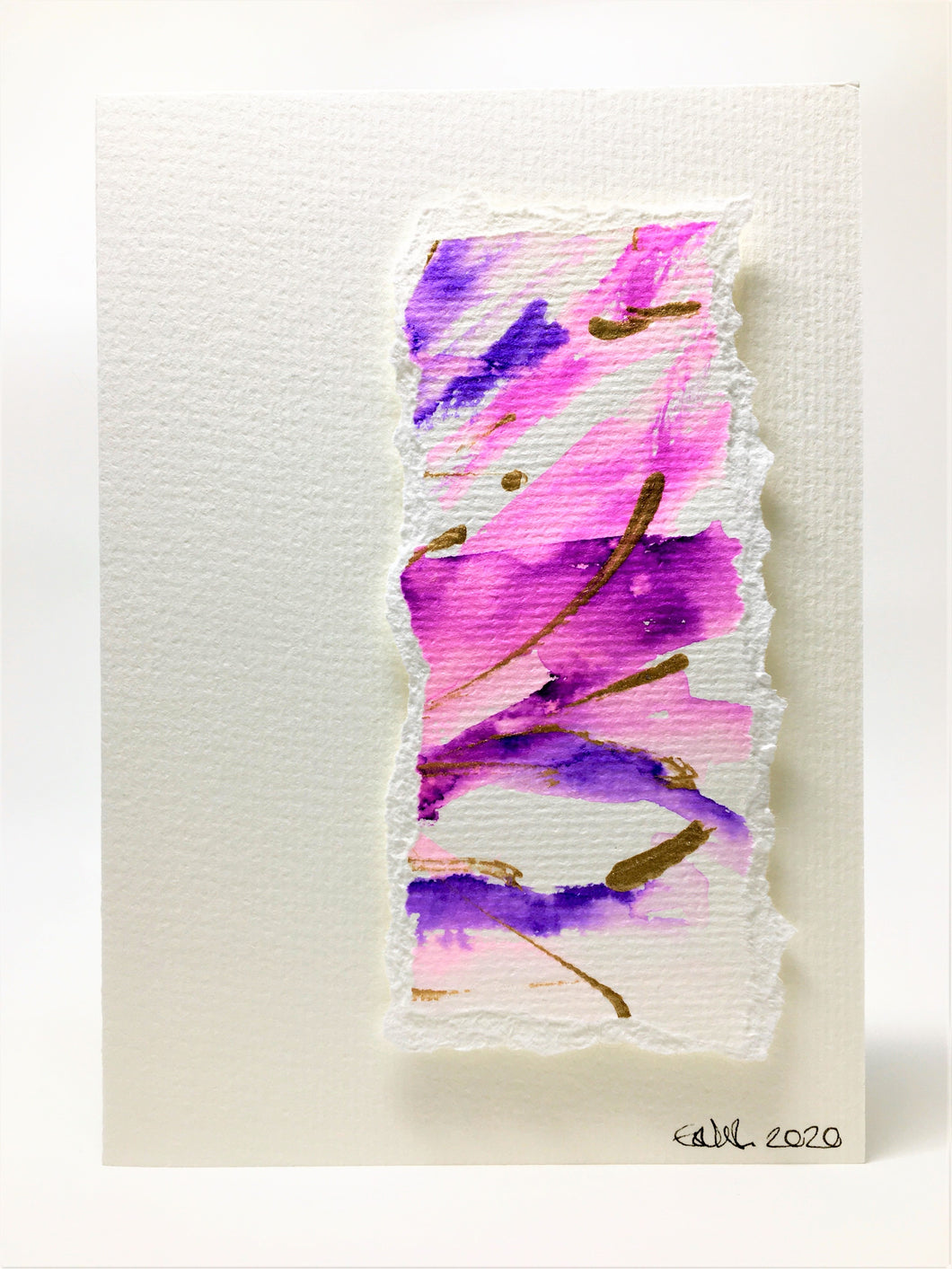 Original Hand Painted Greeting Card - Abstract Purple, Pink and Gold Raised Design #2 - eDgE dEsiGn London