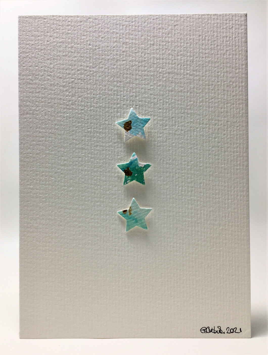 Original Hand Painted Greeting Card - Green and Gold Star Design - eDgE dEsiGn London