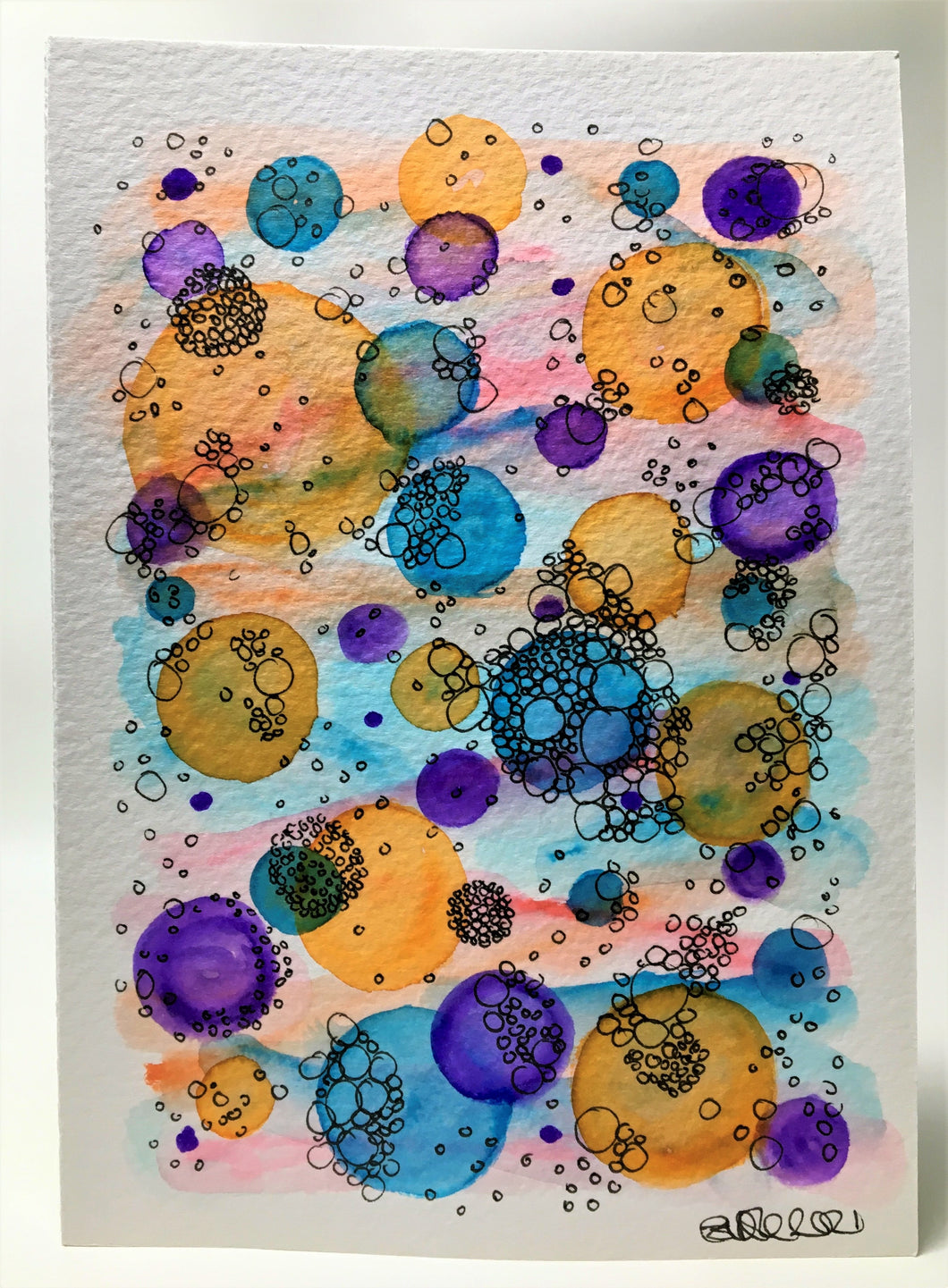 Bubbles and circles - Hand Painted Greeting Card