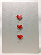 Original Hand Painted Mother's Day Card - 3 Red and Pink Hearts - eDgE dEsiGn London
