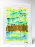 Abstract Yellow, Green and Gold - Hand Painted Watercolour Greeting Card