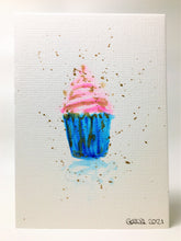 Original Hand Painted Greeting Card - Pink, Blue & Gold Cupcake - eDgE dEsiGn London