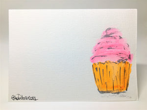 Pink and Orange Cupcake - Hand Painted Watercolour Greeting Card