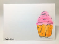 Pink and Orange Cupcake - Hand Painted Watercolour Greeting Card