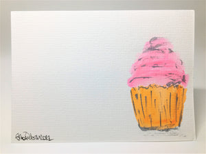 Pink and Orange Cupcake - Hand Painted Watercolour Greeting Card