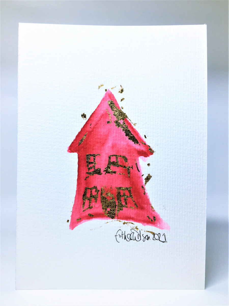 Abstract Red and Gold House - Hand Painted Greeting Card - New Home ...