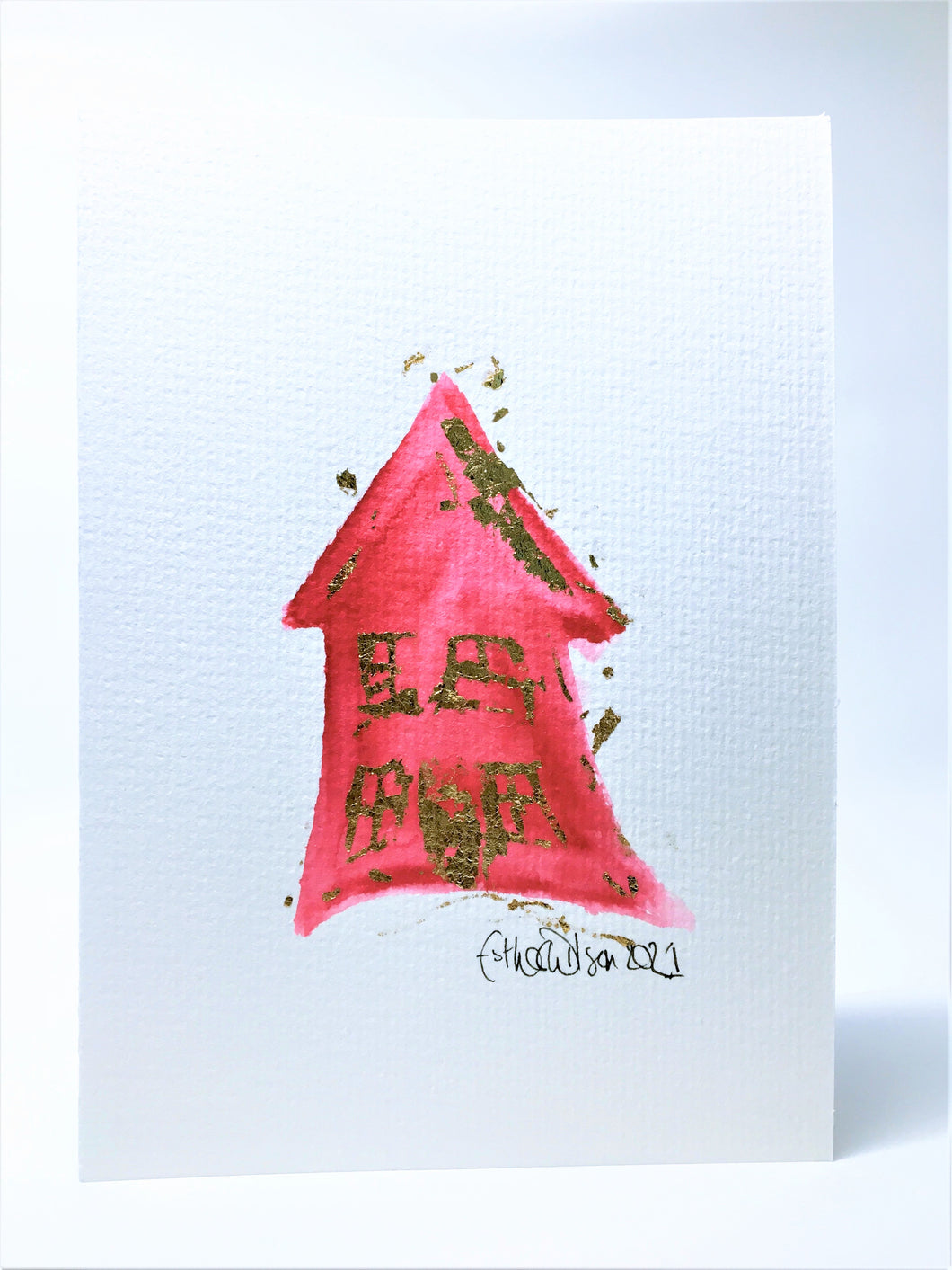 Abstract Red and Gold House - Hand Painted Greeting Card - New Home