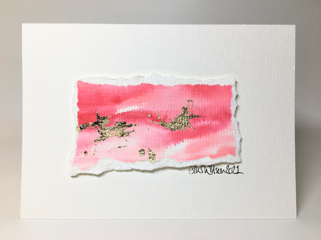 Red, Pink and Gold Abstract Design - Hand Painted Greeting Card