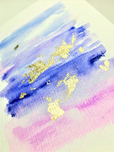 Abstract Purple, Blue and Gold Leaf Design - Hand Painted Greeting Card