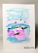 Abstract Turquoise, Purple and Gold Leaf Design - Hand Painted Greeting Card