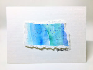 Abstract Raised Blue, Green and Silver Design - Hand Painted Greeting Card