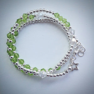 Beaded Lacelet - Necklace and bracelet - Silver with Green Swarovski Crystals - eDgE dEsiGn London