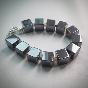 Beaded bracelet - Hematite Cube beads with orange glass cubes - eDgE dEsiGn London