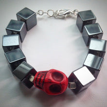 Beaded bracelet - Hematite cube beads and Red Howlite Skull - eDgE dEsiGn London