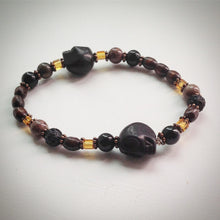 Beaded bracelet - Black Skulls, Jasper, Onyx, glass and wooden beads - eDgE dEsiGn London