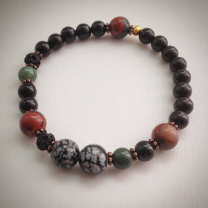 Beaded bracelet - Onyx, Volcanic, Agate, Obsidian and Jasper beads - eDgE dEsiGn London