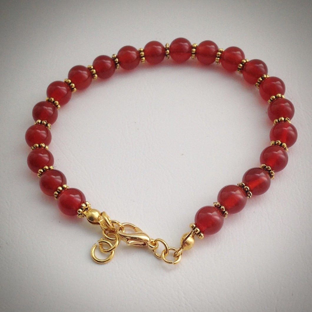 Beaded bracelet - Red Carnelian Beads with Gold Plated Spacers and Adjustable Clasp Fastening - eDgE dEsiGn London