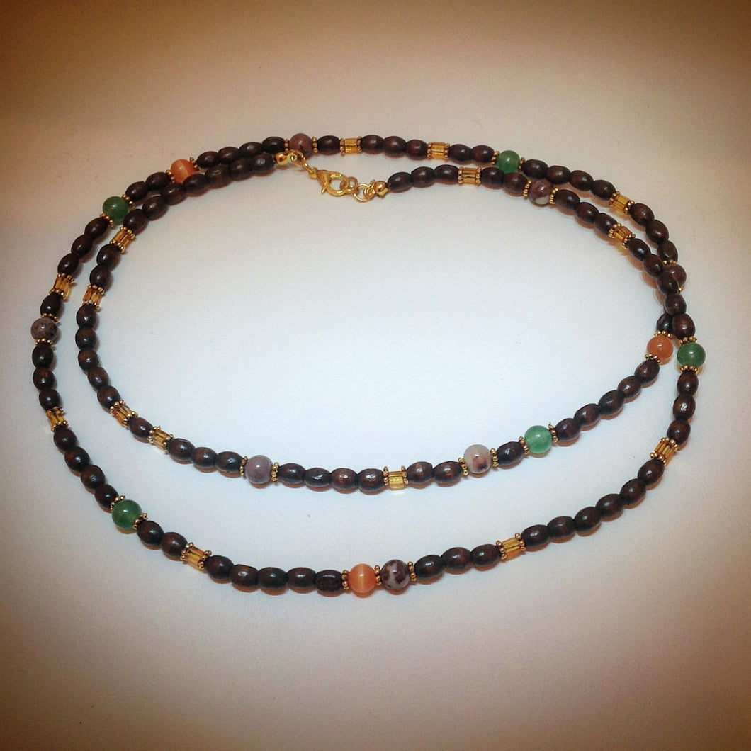 Beaded Necklace - Tigers Eye, Jade, Jasper, Glass and Wooden Beads - eDgE dEsiGn London