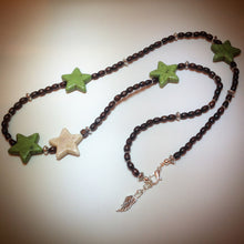 Beaded Necklace - Wood, Silver and Howlite Stars - eDgE dEsiGn London