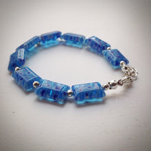 Beaded bracelet - Blue floral Millefiori tablet beads and silver plated beads - eDgE dEsiGn London