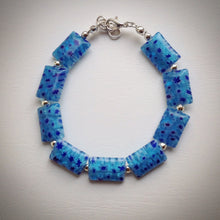 Beaded bracelet - Blue floral Millefiori tablet beads and silver plated beads - eDgE dEsiGn London