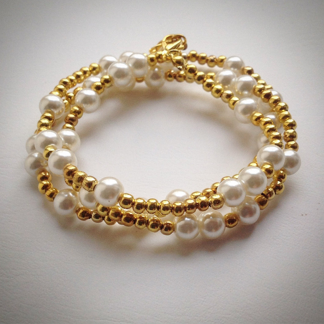 Beaded 'Lacelet' - necklace and bracelet - gold and pearl - eDgE dEsiGn London