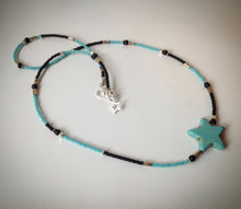 Beaded necklace - black, turquoise and silver beads with large turquoise star - eDgE dEsiGn London